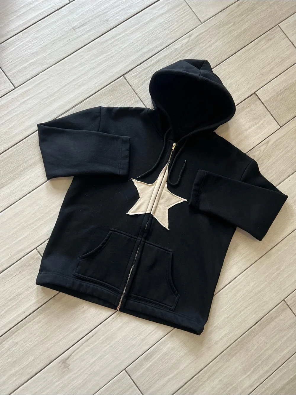 Star Zip Up Hoodie Y2K Style Black Size Medium